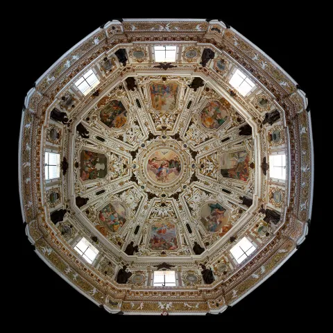 Frescoed ceiling inside the Church of the Inviolata in Riva del Garda, Italy.