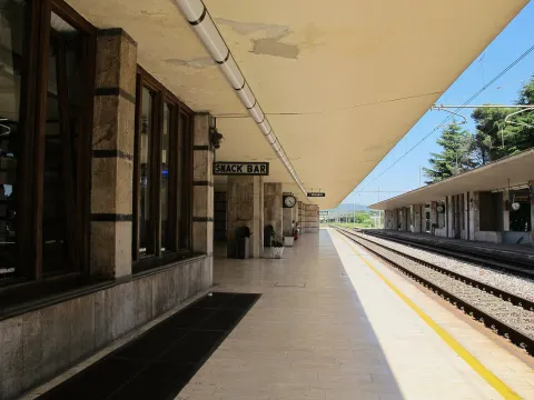 Platform at the Montecatini Terme-Monsummano train station in Pistoia, Tuscany