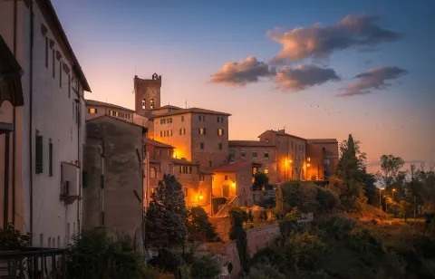 Panoramic view of the historic town of San Miniato with traditional buildings and tower