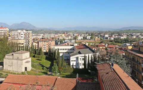Panoramic view of Benevento featuring the Church of Sant'Ilario a Port'Aurea