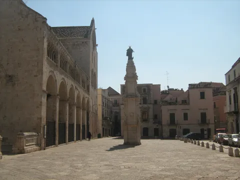 View of Piazza Cattedrale in Bitonto with the cathedral and central monument