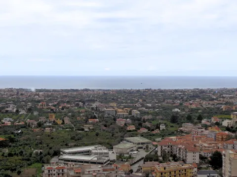 Panoramic view of Carini facing the coastline and sea in Sicily