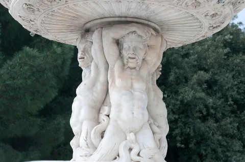 Detail of tritons on the Orion Fountain in Messina, Sicily.