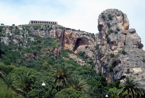 Temple of Jupiter Anxur perched atop Mount Sant'Angelo in Terracina.