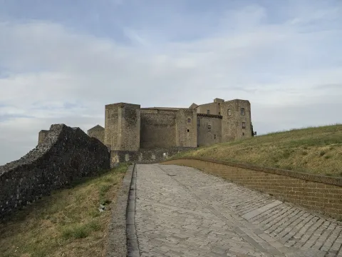 Castello di Melfi in Italy with stone access ramp and medieval towers