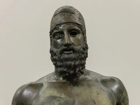 Bust of one of the Riace Bronzes at the National Archaeological Museum of Reggio Calabria.