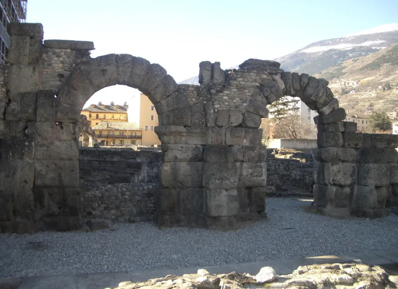 Ruins of the ancient Roman theatre in Aosta, Italy