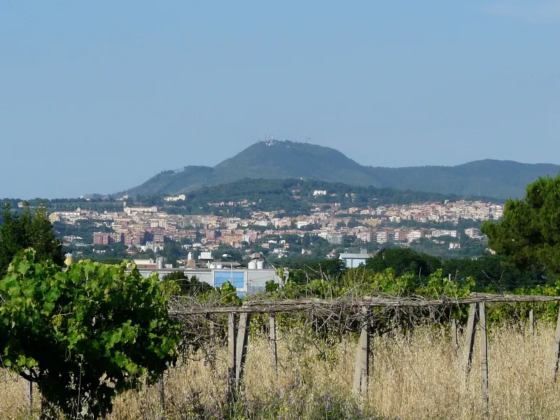 Panoramic view of Albano Laziale with Monte Cavo and Alban Hills in the background
