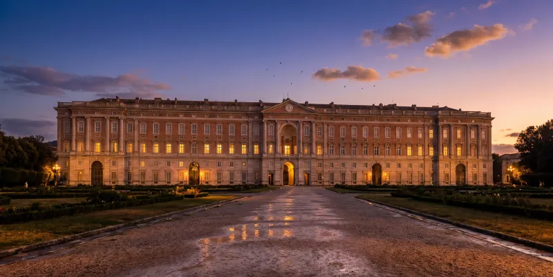 The Royal Palace of Caserta with the front courtyard and main facade.